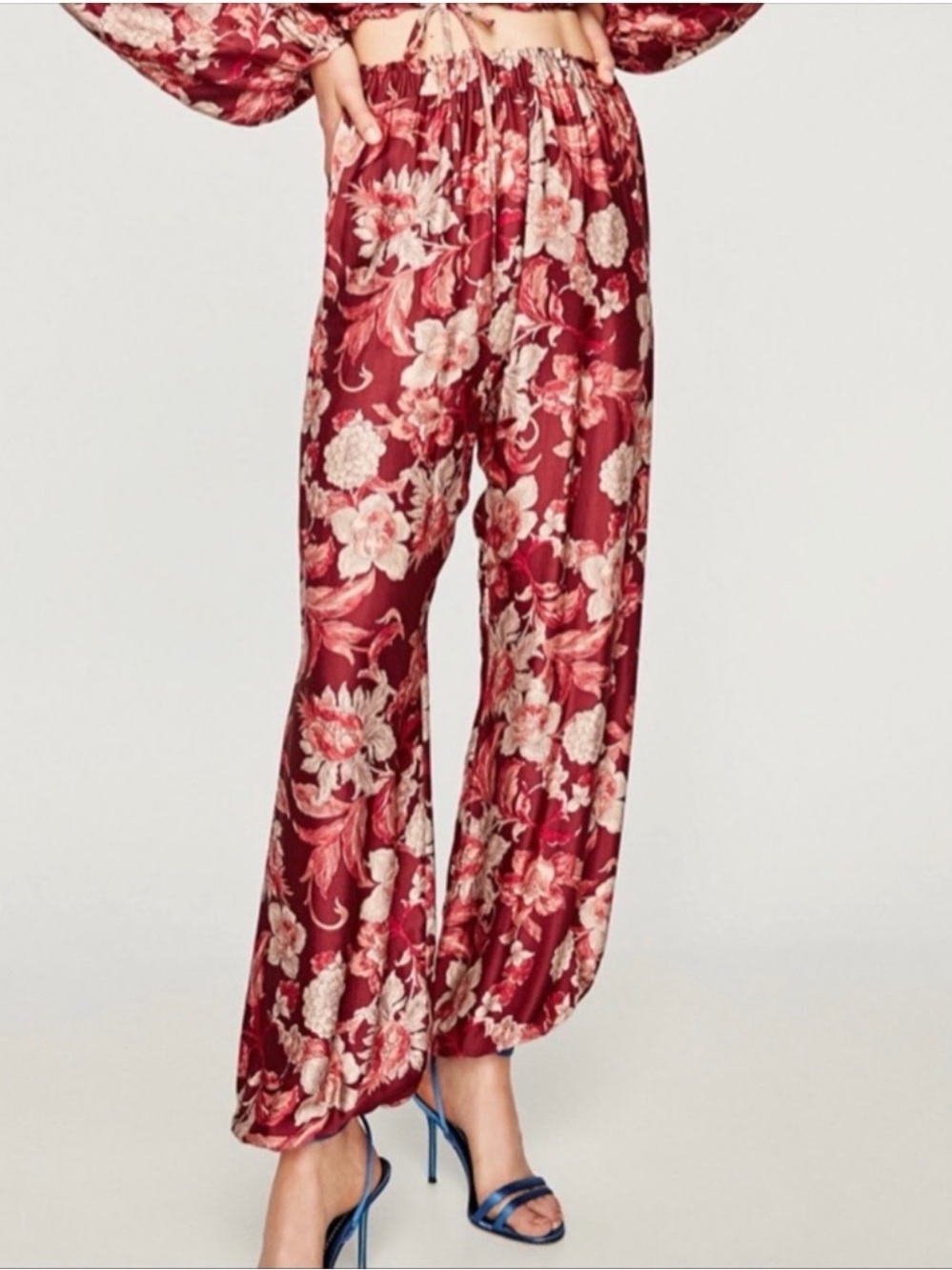 Zara Woman Satin Floral Harem Balloon Pants M - Picture 3 of 13
